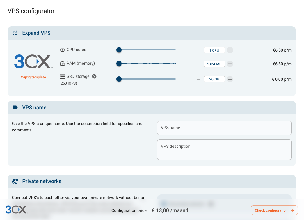 VPS configurator. Build your own custom Virtual Private Server