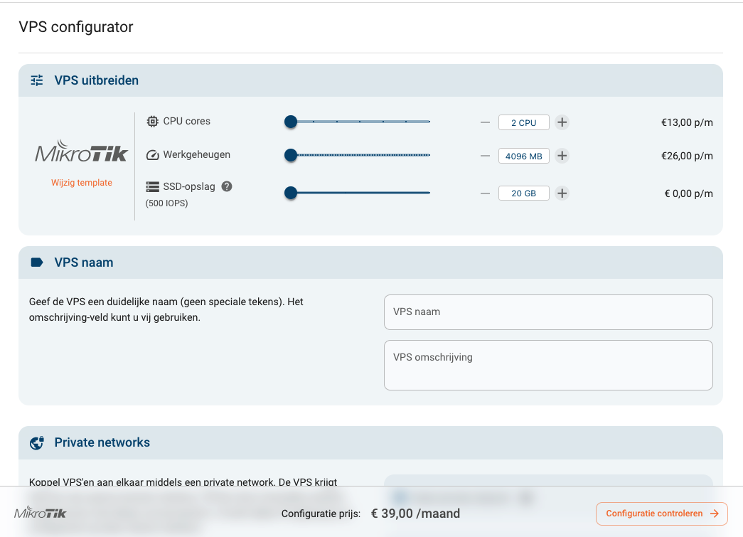 VPS configurator. VPS op maat bouwen.